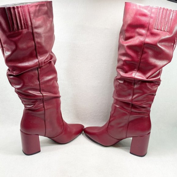Qupid Burguandy Markio Block Heel Slouch Boots 8.5 - Picture 9 of 10